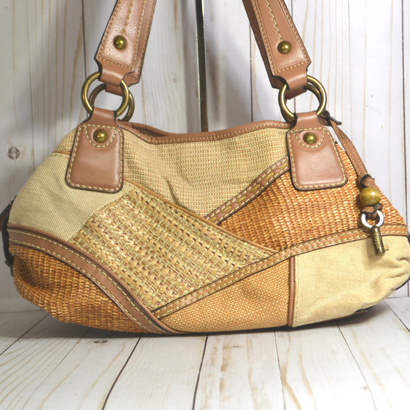 Fossil Woven Rattan Patchwork Purse - Picture 2 of 7